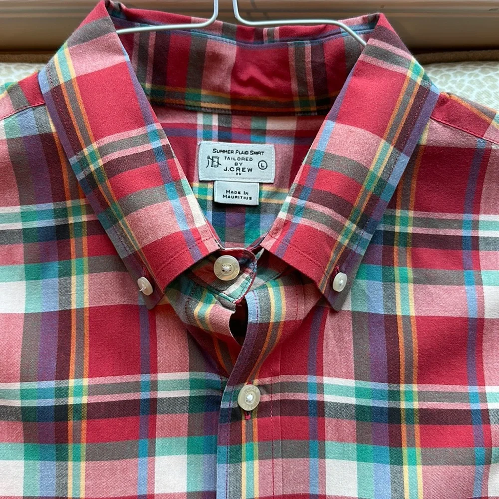 J. Crew Summer Plaid Long Sleeve Button Down Shirt L